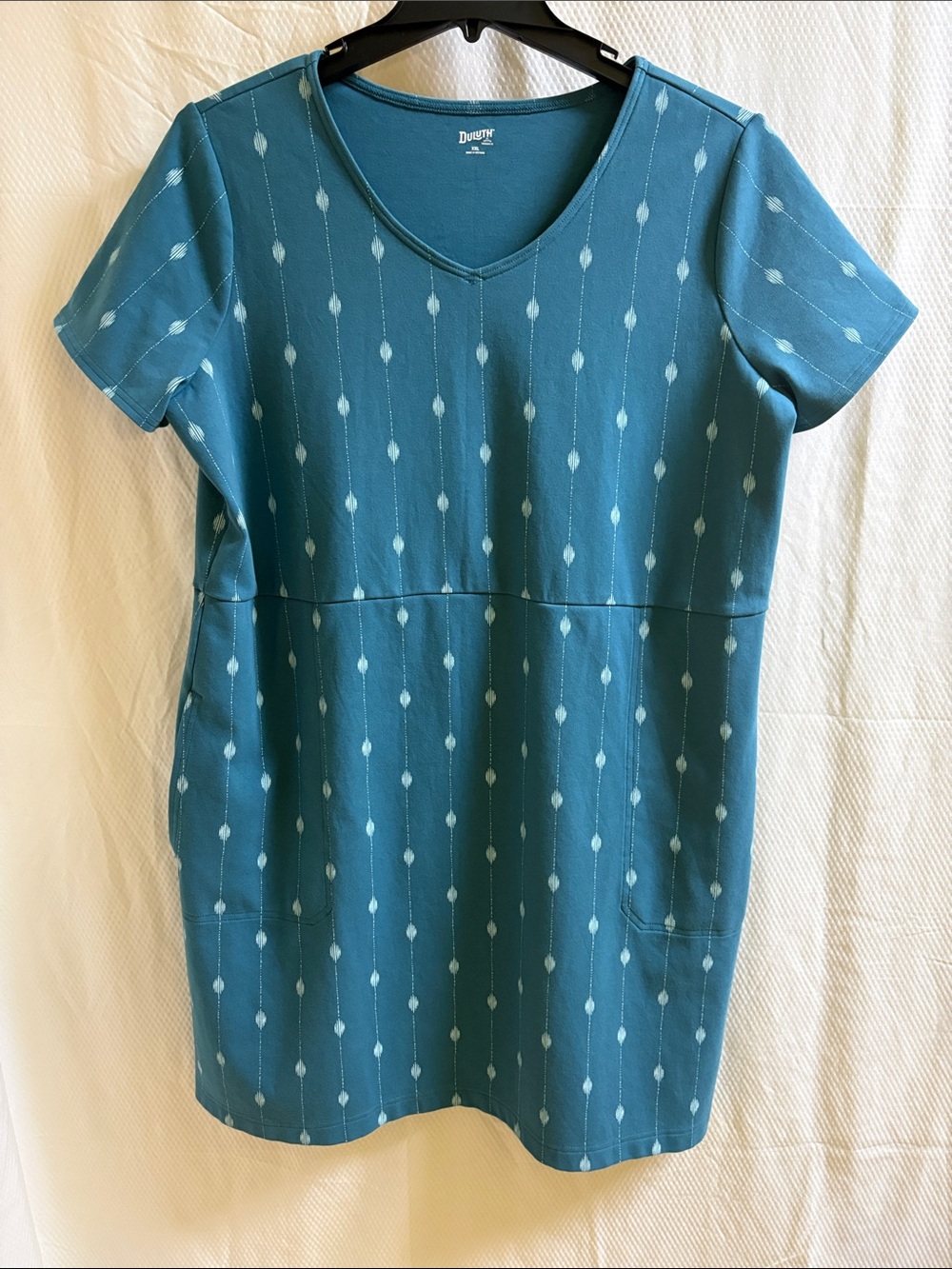 Duluth Trading Co Teal Blue Patterned Midi Dress